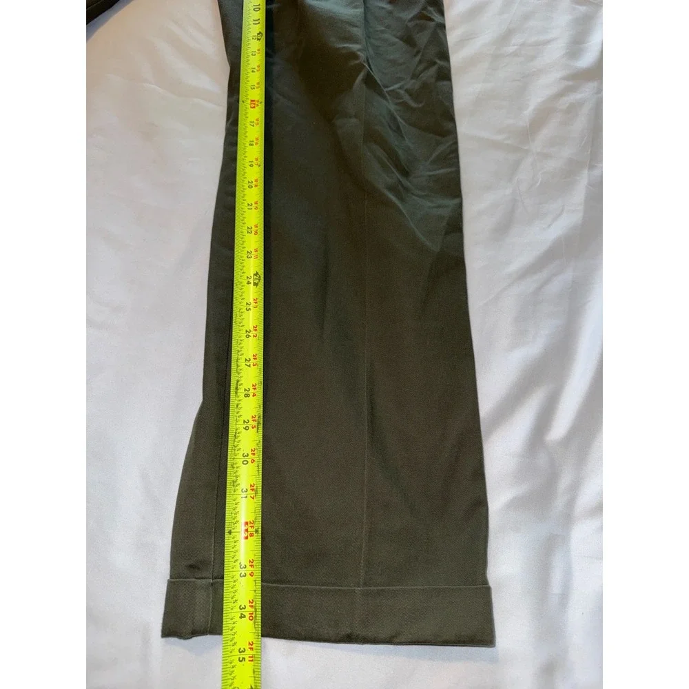 Chaps Ralph Lauren Mens 40x34 Pleated Chino Pants Olive Green Cuffed Trousers